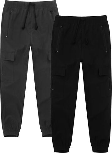 2 Pack Boys Cargo Joggers Pants with Pockets Quick Dry Hiking Lightweight Uniform Pants for Youth Size 8 10-12 Black in Saudi Arabia