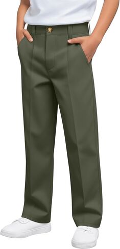 Boys Uniform Pants Cotton Chino Dress Pants Kids Back to School Clothing Teen Flat-Front Trouser 6-16 Years in Saudi Arabia