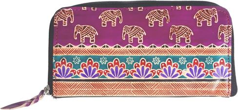 ZINT Handcrafted Shantiniketan Genuine Leather Women’s Wallet – Purple Hand-Tooled Elephant Motif Zipper Clutch in Saudi Arabia