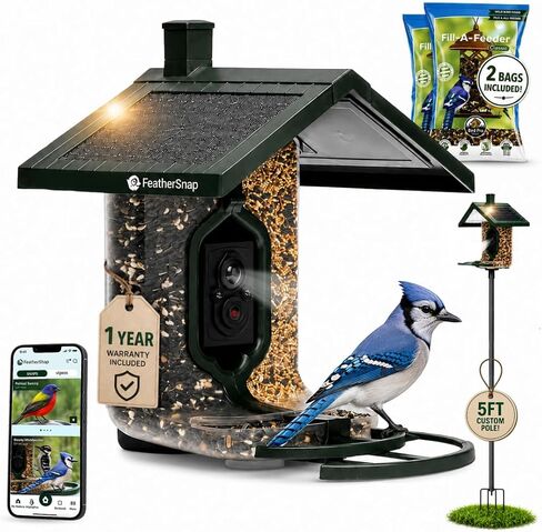 FeatherSnap Smart Bird Feeder with Camera – Solar Powered, AI Bird ID, 1080p HD Night Vision – Includes Mounting Pole – Bird Feeder with Pole in Saudi Arabia
