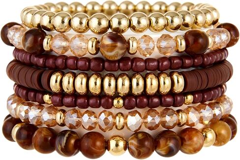 LOTSOF Boho Multilayer Beaded Bracelets Set for Women - Vintage Gold & Brown Stackable Stretch Bracelets, Bohemian Handmade Jewelry for Daily Style & Gifting in Saudi Arabia