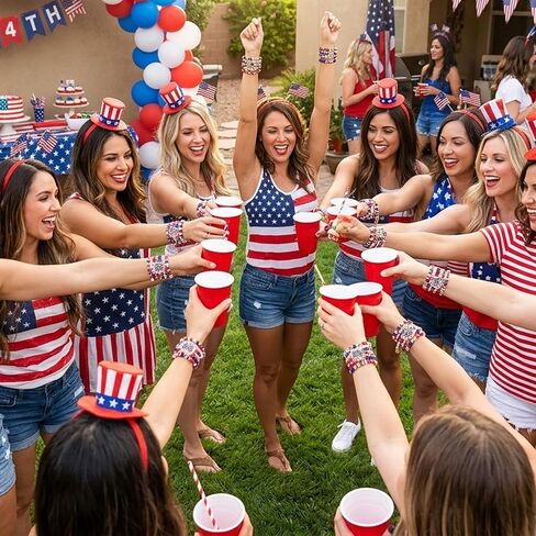 4th of July Bracelets Set | Patriotic Jewelry Red White Blue Stretchy Bracelets | America Independence Day Accessories for Women Men with Gift Card & Keychain in Saudi Arabia