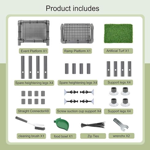 Large Turtle Basking Platform, 13.4" Large Turtle Dock with Adjustable Height (5.9"-14.5"), Heavy Duty Screw-Fixed Suction Cups, Artificial Grass, Feeding Bowl & Brush for Aquatic Turtles in Kuwait