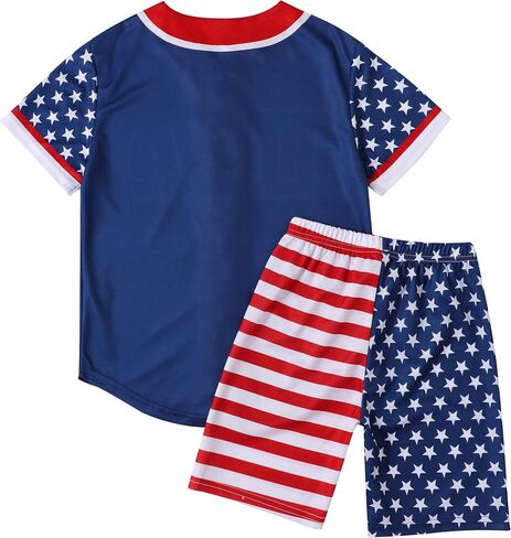 CHAIRAY 4th of July Outfit American Flag Button up Baseball Jersey Shirt Shorts 6-14 Years Kids Independence Day Clothes in Saudi Arabia