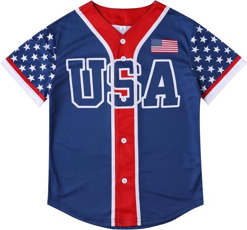 CHAIRAY 4th of July Outfit American Flag Button up Baseball Jersey Shirt Shorts 6-14 Years Kids Independence Day Clothes in Saudi Arabia