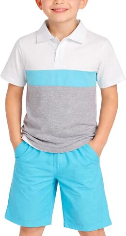 Jake's Vintage Boys Short Set - 2 Piece Kids Polo Shirt & Twill Boys Shorts - Summer Outfit Short Set for Toddler to Big Kids in Kuwait