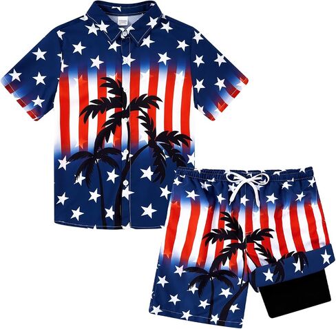 UNICOMIDEA Boys 4th of July Outfits Kids Patriotic Independence Day Tropical Short Sets for 5-12 Years in Saudi Arabia
