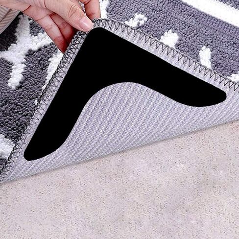 Rug Grippers with Super Stickiness- Anti Curling Carpet Tape Non-Slip Area Keeps Your Rug in Place and Makes Corners Flat for Corners and Edges Renewable 8pcs（Black） in Saudi Arabia