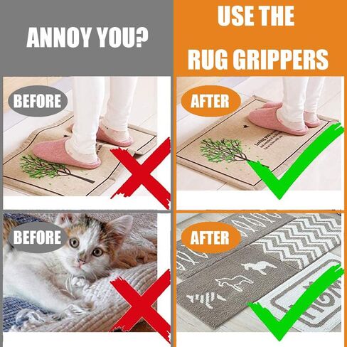 Rug Grippers with Super Stickiness- Anti Curling Carpet Tape Non-Slip Area Keeps Your Rug in Place and Makes Corners Flat for Corners and Edges Renewable 8pcs（Black） in Saudi Arabia