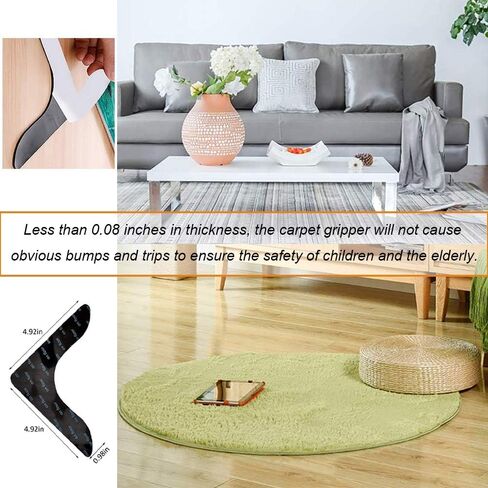 Rug Grippers with Super Stickiness- Anti Curling Carpet Tape Non-Slip Area Keeps Your Rug in Place and Makes Corners Flat for Corners and Edges Renewable 8pcs（Black） in Saudi Arabia