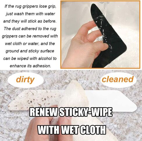 Rug Grippers with Super Stickiness- Anti Curling Carpet Tape Non-Slip Area Keeps Your Rug in Place and Makes Corners Flat for Corners and Edges Renewable 8pcs（Black） in Saudi Arabia