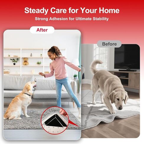 Tiumso 12Pcs Rug Gripper, Double Sided Carpet Tape for Area Rugs, Non Slip Rug Pads Grippers for Hardwood, Tile and Laminate Floors, Rug Corner Grippers for Preventing Curling and Bunching, Black in Kuwait
