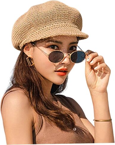 Summer Newsboy Cap Women, Straw Cap Women Summer Newsboy Straw Knitted Beach Sun Hat with Adjustable Rope for Sun Hat, Hats Khaki in Saudi Arabia