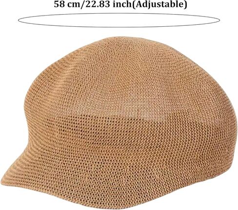 Summer Newsboy Cap Women, Straw Cap Women Summer Newsboy Straw Knitted Beach Sun Hat with Adjustable Rope for Sun Hat, Hats Khaki in Saudi Arabia