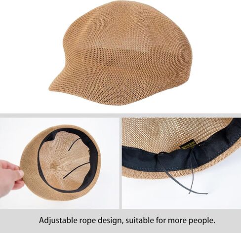 Summer Newsboy Cap Women, Straw Cap Women Summer Newsboy Straw Knitted Beach Sun Hat with Adjustable Rope for Sun Hat, Hats Khaki in Saudi Arabia