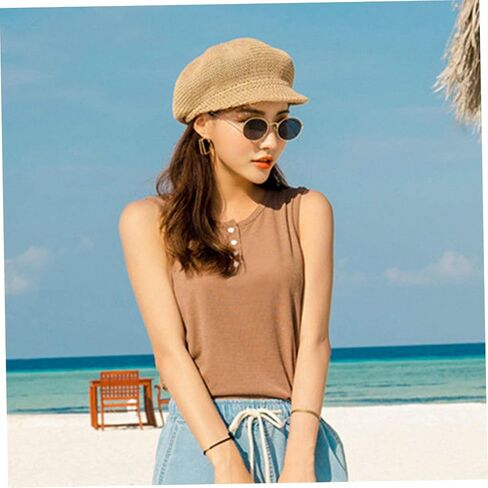Summer Newsboy Cap Women, Straw Cap Women Summer Newsboy Straw Knitted Beach Sun Hat with Adjustable Rope for Sun Hat, Hats Khaki in Saudi Arabia