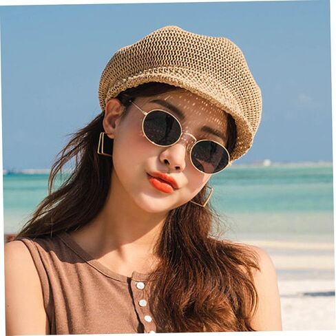 Summer Newsboy Cap Women, Straw Cap Women Summer Newsboy Straw Knitted Beach Sun Hat with Adjustable Rope for Sun Hat, Hats Khaki in Saudi Arabia