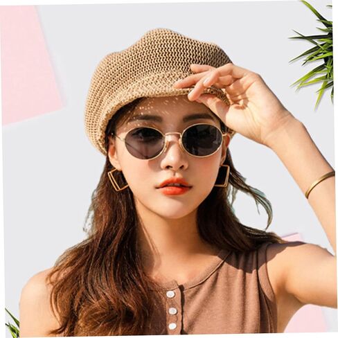 Summer Newsboy Cap Women, Straw Cap Women Summer Newsboy Straw Knitted Beach Sun Hat with Adjustable Rope for Sun Hat, Hats Khaki in Saudi Arabia