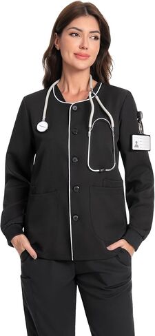 Scrub Jackets for Woman, Button Front Closure Scrubs Jacket with 4 Pockets, Easy Care Soft Fabric Nursing Jacket in Saudi Arabia