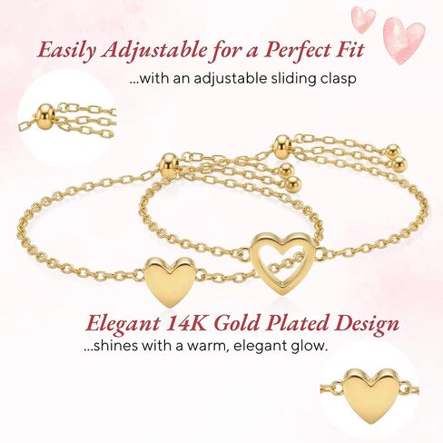 SUCHAGIFT Mother Daughter Bracelets Set for 2 - Mothers Day, Birthday Gifts for Mom from Daughter - Bracelet for Mom - 14K Gold Plated Stainless Steel Matching Heart Bracelets in Saudi Arabia