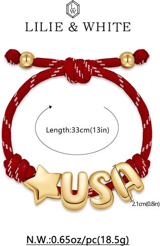 LILIE&WHITE 250 Anniversary USA Bracelet for Women with Inital 4th of July Accessories American Bracelets Rope Knotty Friendship Bracelets Independence Day Jewelry Gift in Kuwait
