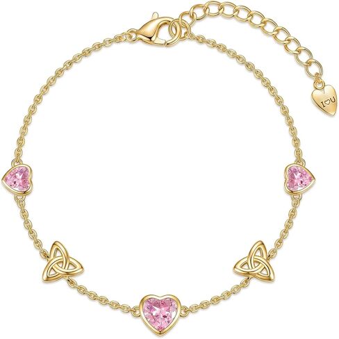 JSGEMSLEE Love Heart Birthstone Bracelets for Women White Gold 14K Gold Plated Celtic Knot Heart Bracelet Anniversary Birthday Christmas Jewelry Gifts for Women in Saudi Arabia