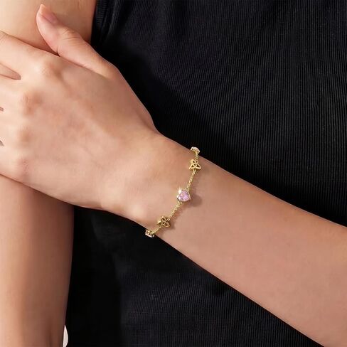 JSGEMSLEE Love Heart Birthstone Bracelets for Women White Gold 14K Gold Plated Celtic Knot Heart Bracelet Anniversary Birthday Christmas Jewelry Gifts for Women in Saudi Arabia