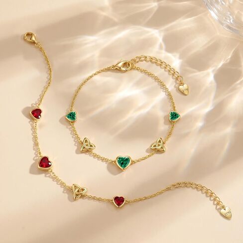 JSGEMSLEE Love Heart Birthstone Bracelets for Women White Gold 14K Gold Plated Celtic Knot Heart Bracelet Anniversary Birthday Christmas Jewelry Gifts for Women in Saudi Arabia