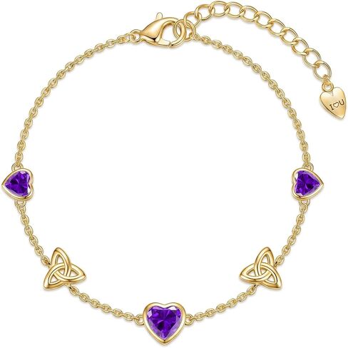JSGEMSLEE Love Heart Birthstone Bracelets for Women White Gold 14K Gold Plated Celtic Knot Heart Bracelet Anniversary Birthday Christmas Jewelry Gifts for Women in Saudi Arabia