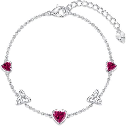 JSGEMSLEE Love Heart Birthstone Bracelets for Women White Gold 14K Gold Plated Celtic Knot Heart Bracelet Anniversary Birthday Christmas Jewelry Gifts for Women in Saudi Arabia