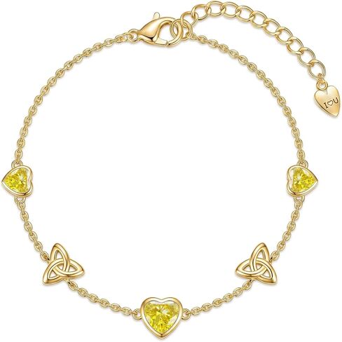 JSGEMSLEE Love Heart Birthstone Bracelets for Women White Gold 14K Gold Plated Celtic Knot Heart Bracelet Anniversary Birthday Christmas Jewelry Gifts for Women in Saudi Arabia