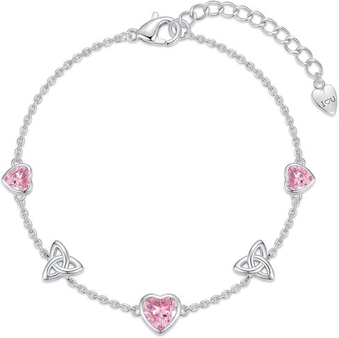 JSGEMSLEE Love Heart Birthstone Bracelets for Women White Gold 14K Gold Plated Celtic Knot Heart Bracelet Anniversary Birthday Christmas Jewelry Gifts for Women in Saudi Arabia