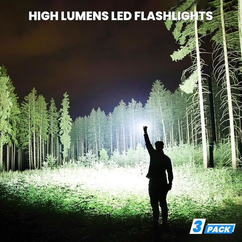 990,000 High Lumens Rechargeable Flashlights - 3 Pack Bright LED Flash Light for Home, 5 Modes Handheld Flashlight for Camping Emergencies in Saudi Arabia