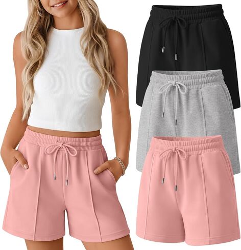 Halfchet 3 Pack Girl's Basic Shorts Elastic Waist Causal Summer Shorts with Side Pockets 5-14 Years in Kuwait