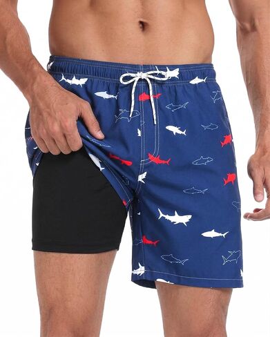 Aueyan Mens Swim Trunks with Compression Liner 7 inch,Men Bathing Suit Beach Swimsuits with Pockets in Saudi Arabia