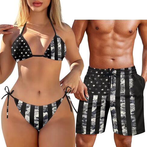 Matching Hawaiian Outfit for Couples Women Halter Bikini 2 Piece Triangle SwimsuitMen's Casual Shorts with Pocket in Saudi Arabia