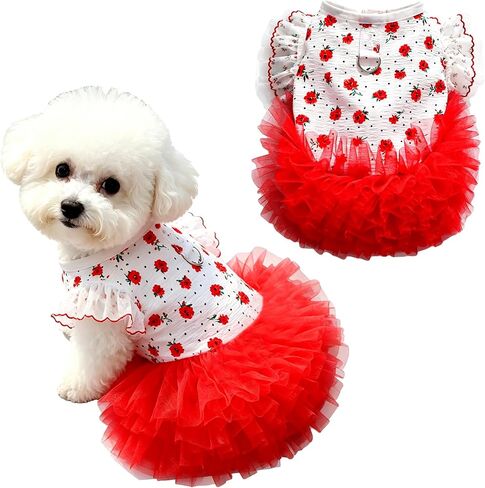 Summer Dog Dress, Cat Rose Flower Tutu Skirt, Pooch Mesh Tulip Dresses, Pet Cute Princess Skirts, for Most Cats, Puppy, Small and Medium Dogs (Blue, Small) in Kuwait