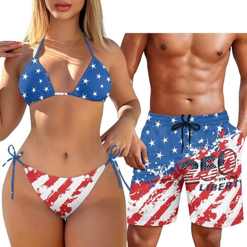 Matching Hawaiian Outfit for Couples Women Halter Bikini 2 Piece Triangle SwimsuitMen's Casual Shorts with Pocket in Saudi Arabia
