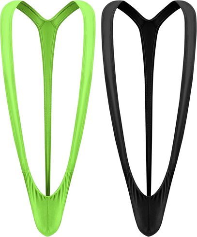 Marsrut 2PCS Mankini Swimsuit Men Thong Costume, One Piece Panties Underwear Conjoined Stretchy Funny Sexy Hammock Swimsuit Beach Swimwear for Man Banana Bathing Swimming Valentines Day Green, Black in Kuwait