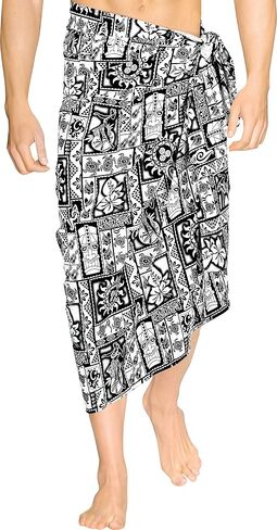 HAPPY BAY Men's Beach Holidays Cover Up Summer Long Sarong Wrap Beachwear Vacation Cover-Up Lava Lava for Men One Size Black in Kuwait