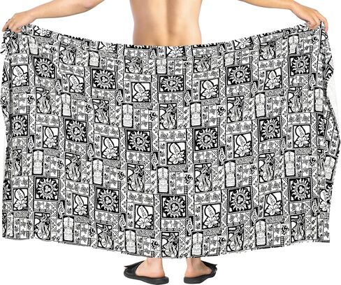 HAPPY BAY Men's Beach Holidays Cover Up Summer Long Sarong Wrap Beachwear Vacation Cover-Up Lava Lava for Men One Size Black in Kuwait