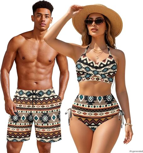 Matching Swimsuit for Couples,Women 2 Piece Bathing Suit Bikini Set Mens Swimtrunks in Kuwait