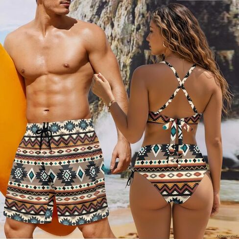 Matching Swimsuit for Couples,Women 2 Piece Bathing Suit Bikini Set Mens Swimtrunks in Kuwait