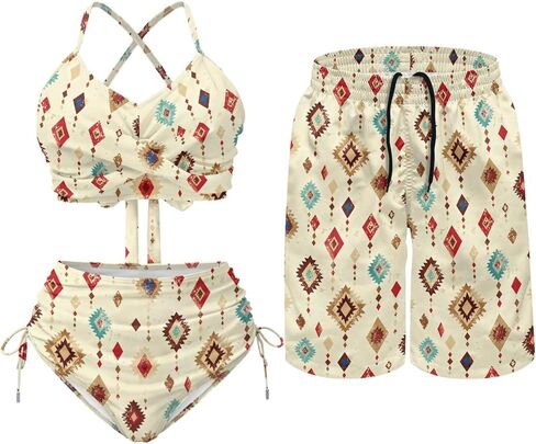 Matching Swimsuit for Couples,Women 2 Piece Bathing Suit Bikini Set Mens Swimtrunks in Kuwait