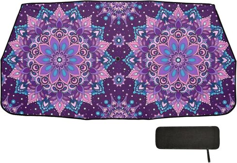 Car Umbrella Sun Shade Cover, Purple Mandala Umbrella Sun Shade for Car Truck Window Front Windshield, Blocks UV Rays Sun Visor Protector Sun Heat Reflector to Keep Your Vehicle Cool in Kuwait