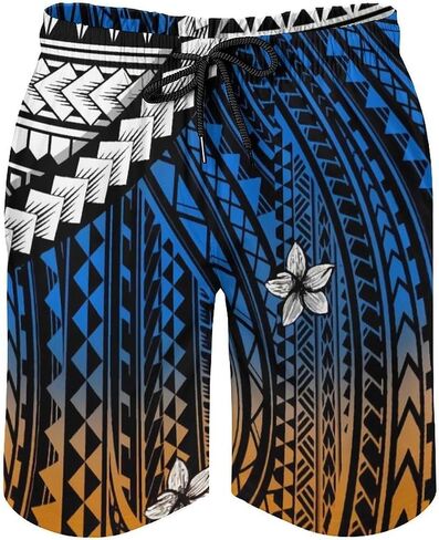 Mens Swim Trunks Tribal Polynesian American Samoa Print Board Shorts Beach Shorts in Saudi Arabia