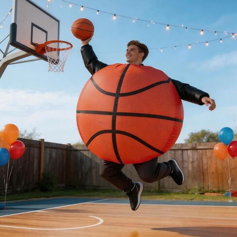 Lormaka Inflatable Basketball Costume for Adults, Funny Blow Up Suit, One Size Fits Most, Orange, Halloween Cosplay, Sports Party in Saudi Arabia