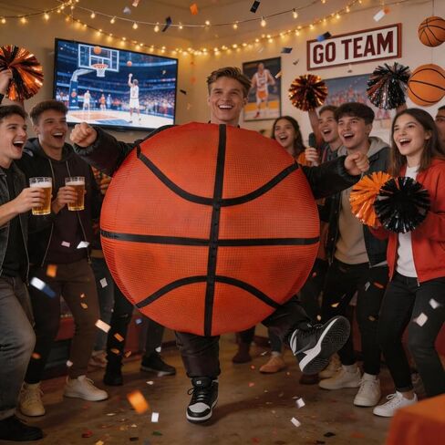 Lormaka Inflatable Basketball Costume for Adults, Funny Blow Up Suit, One Size Fits Most, Orange, Halloween Cosplay, Sports Party in Saudi Arabia