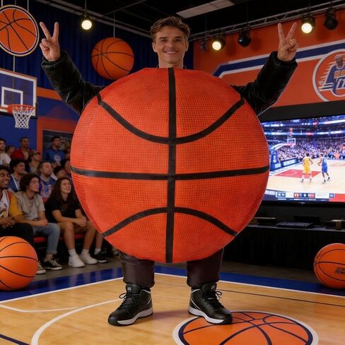 Lormaka Inflatable Basketball Costume for Adults, Funny Blow Up Suit, One Size Fits Most, Orange, Halloween Cosplay, Sports Party in Saudi Arabia