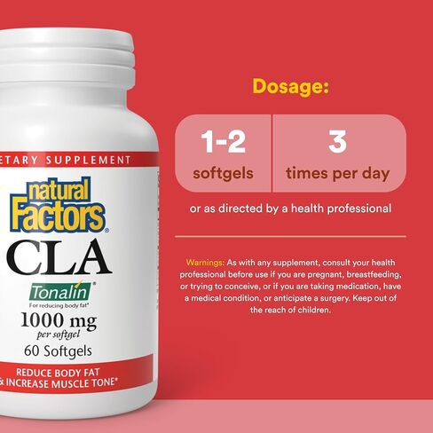 Natural Factors CLA Tonalin - Supports Healthy Metabolic Processes - Conjugated Linoleic Acid from Safflower Oil - Non-GMO & Gluten-Free - 60 Softgels (30 Servings) in Kuwait